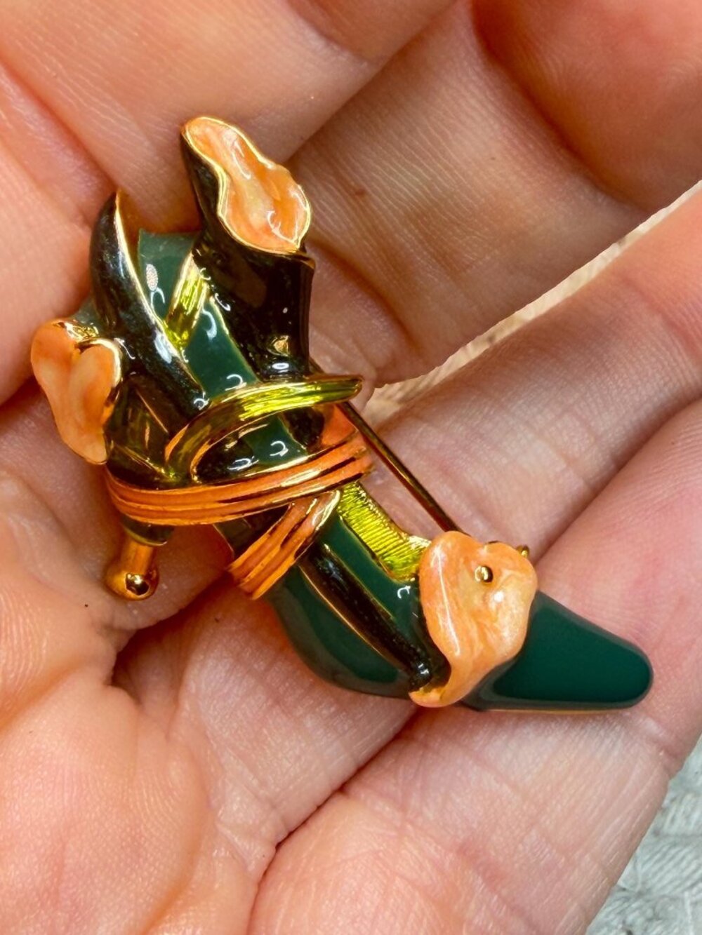 KJL Kenneth Jay Lane High Heel Shoe Brooch | Vintage Green Enamel Gold Tone Stil - Picture 4 of 9